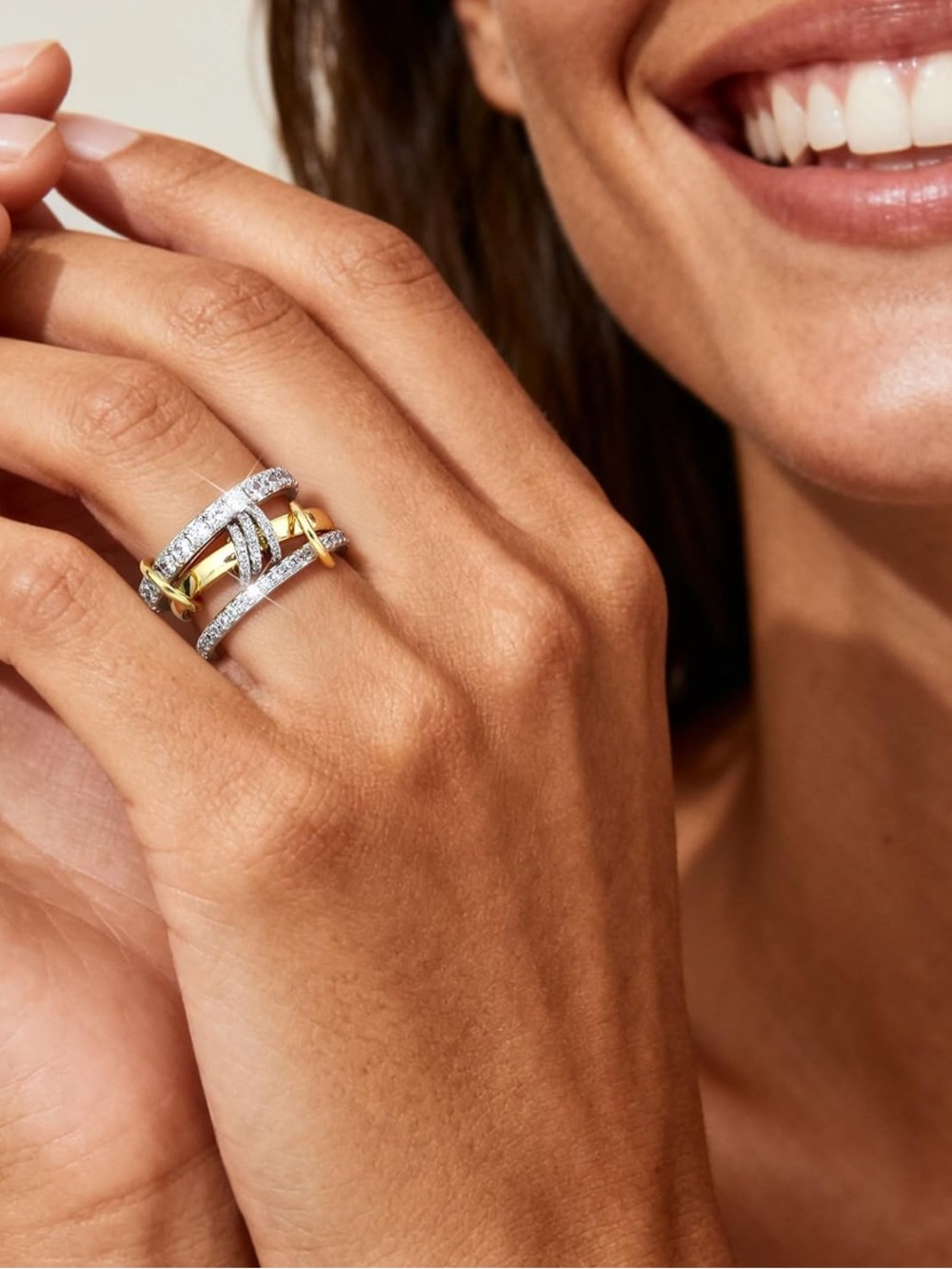 Elegant Sculptural Gold Silver Pave Ring
